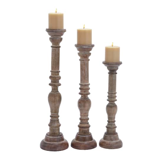 Mango Wood Traditional Candle Holder Set